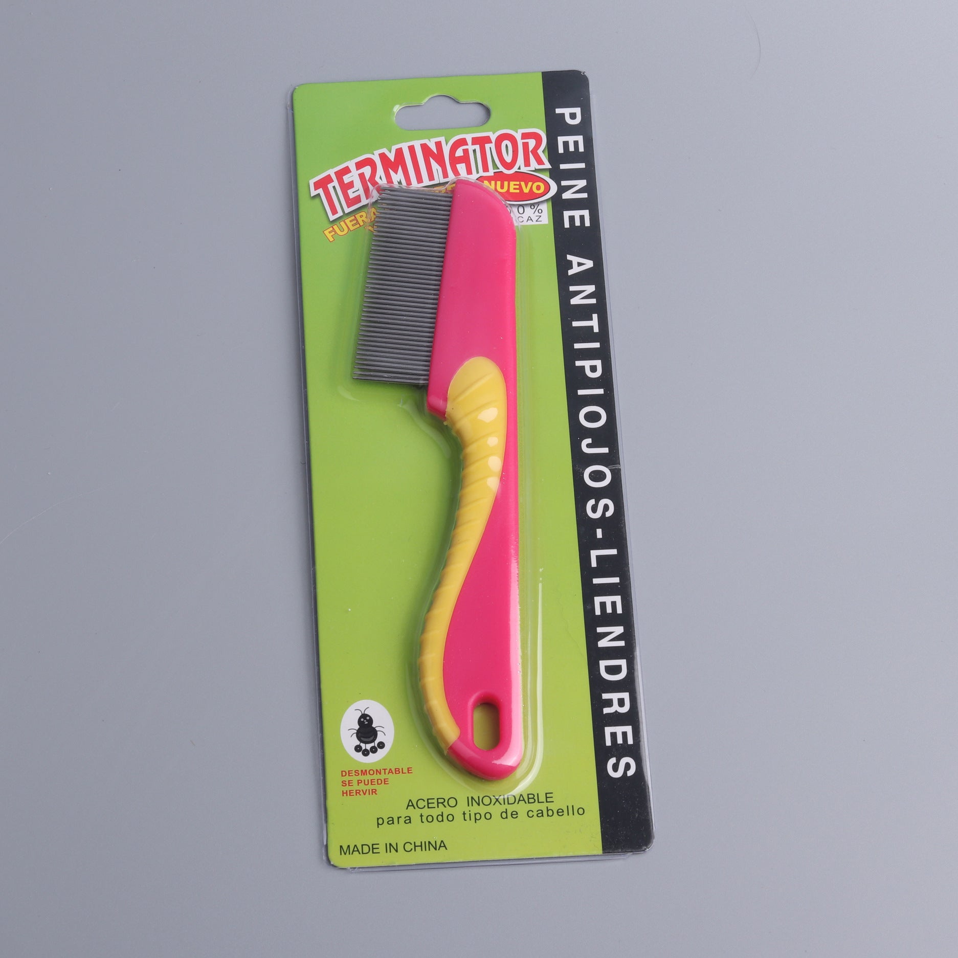 KFX-8925245 Long Handle Stainless Steel Flea Comb for Dogs and Cats - Multicolor Grooming Tool