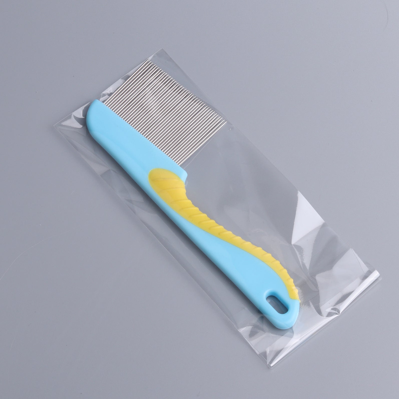 KFX-8925245 Long Handle Stainless Steel Flea Comb for Dogs and Cats - Multicolor Grooming Tool