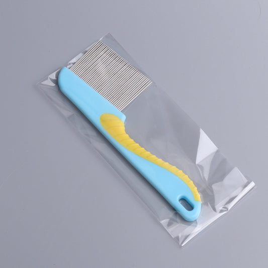KFX-8925245 Long Handle Stainless Steel Flea Comb for Dogs and Cats - Multicolor Grooming Tool