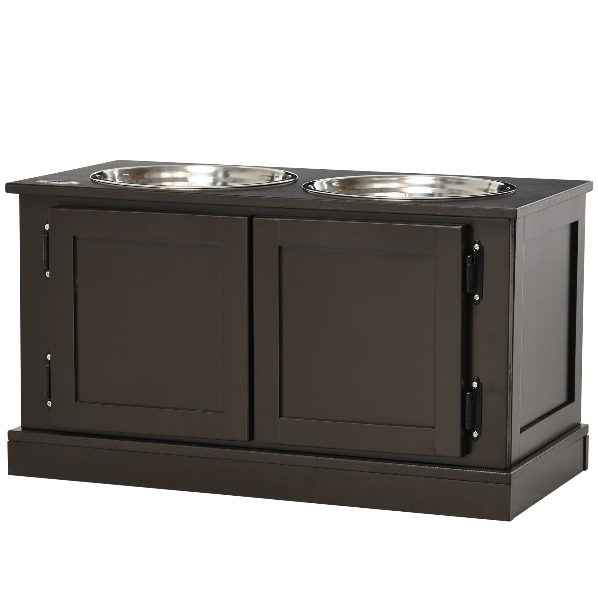 KFX-8925629 Elevated Dog Bowl with Storage for Large Dogs, Two Stainless Steel Bowls, Coffee