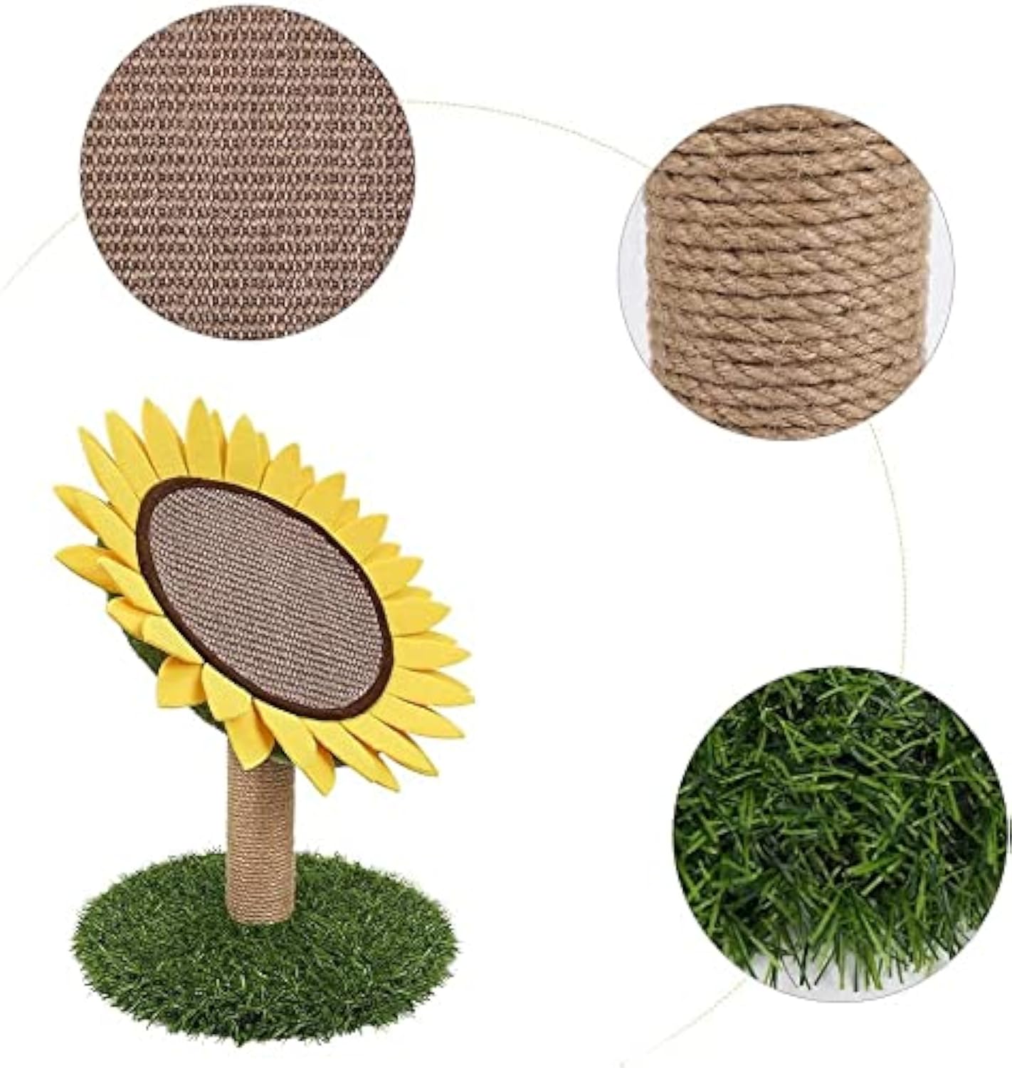 KFX-8926909 Sunflower Cat Scratching Post with Sisal-Covered Claw Scratcher and Artificial Grass Base