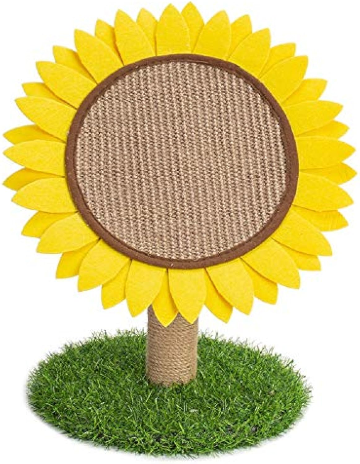 KFX-8926909 Sunflower Cat Scratching Post with Sisal-Covered Claw Scratcher and Artificial Grass Base
