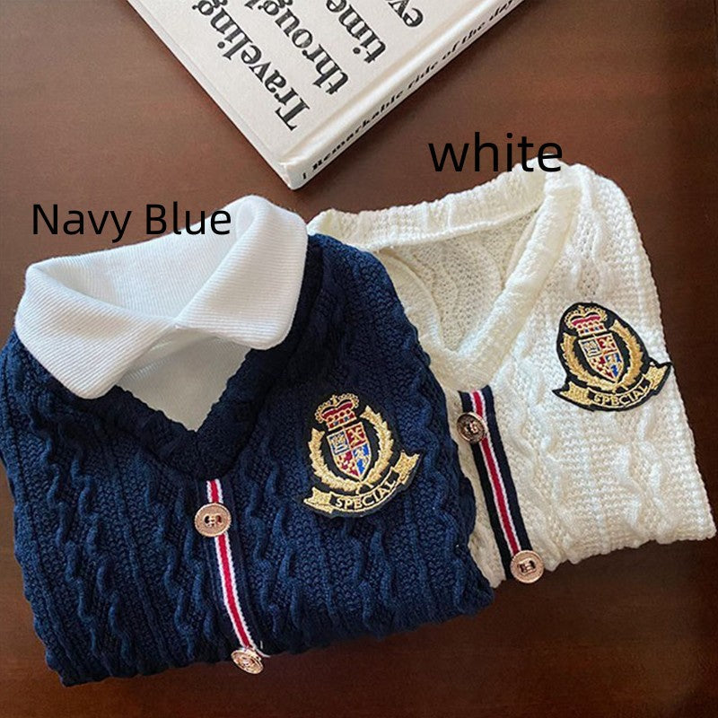 KFX-8927421 Blue and White Wool Two-Piece Dog Sweater Set for Small Dogs and Puppies