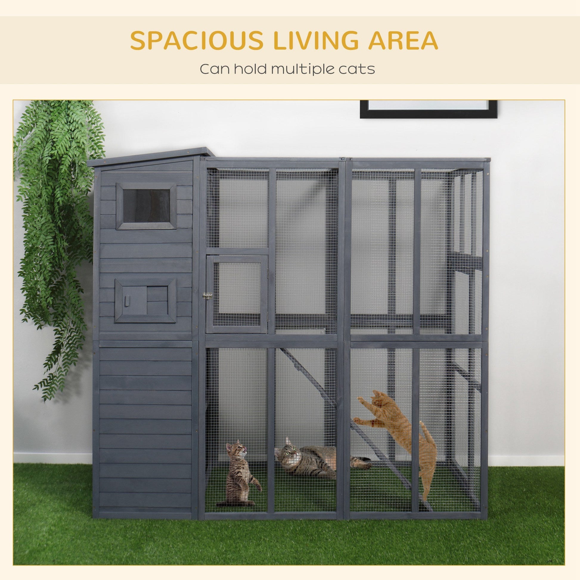 KFX-8929469 Extra Large 4-Story Gray Wooden Outdoor Catio with Ramps and Windows for Cats