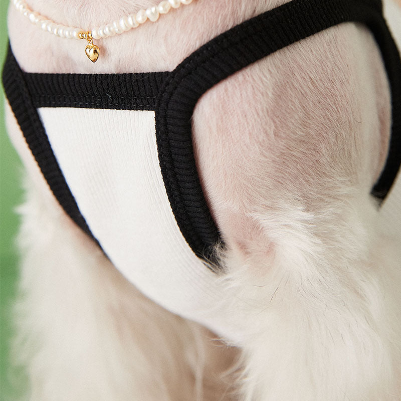 KFX-8929981 Lightweight Breathable Dog Vest Camisole in Black and White, Sizes XS to 2XL