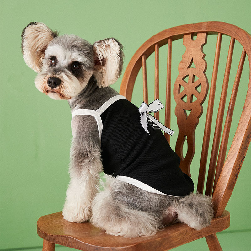 KFX-8929981 Lightweight Breathable Dog Vest Camisole in Black and White, Sizes XS to 2XL