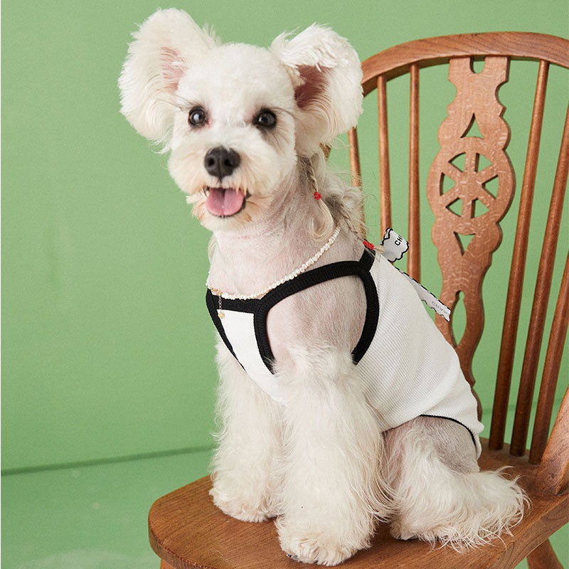 KFX-8929981 Lightweight Breathable Dog Vest Camisole in Black and White, Sizes XS to 2XL