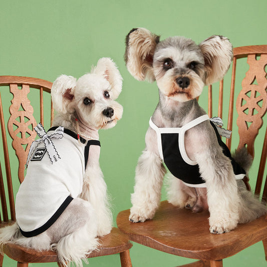KFX-8929981 Lightweight Breathable Dog Vest Camisole in Black and White, Sizes XS to 2XL