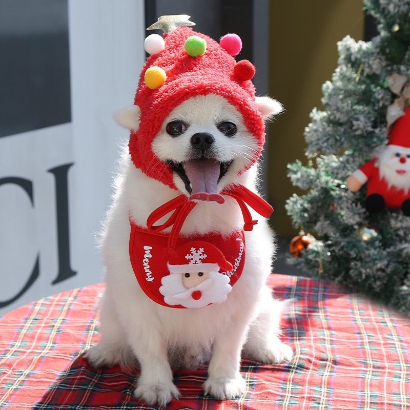 KFX-8933565 Pet Autumn and Winter Cartoon Clothes and Accessories - Saliva Towel and Hat Set