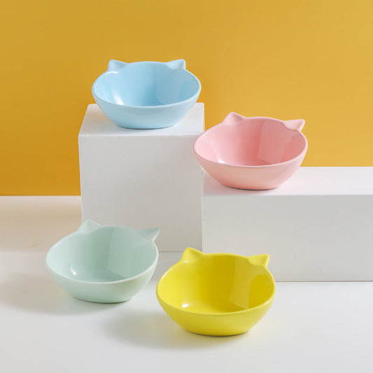 KFX-8935357 Ceramic Cat Bowl Set in Sky Blue, Pink, Yellow, and Light Green – Perfect for Food, Water, and Snacks