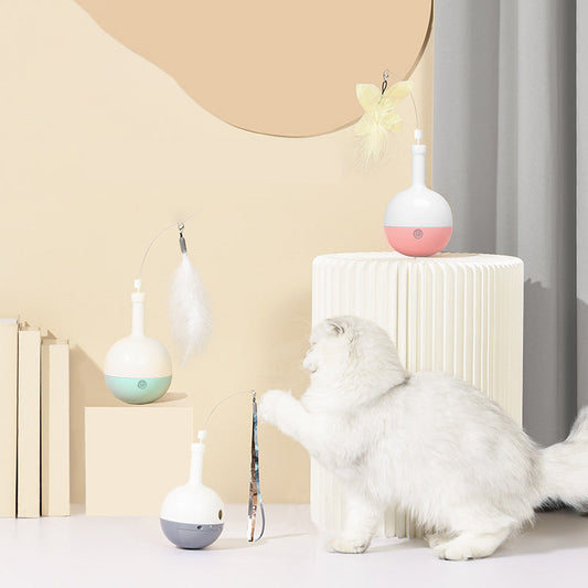 KFX-8938429 Auto Roly-Poly Interactive Cat Feather Toy with Ultra Quiet Motor and Adjustable Speed for Indoor Play