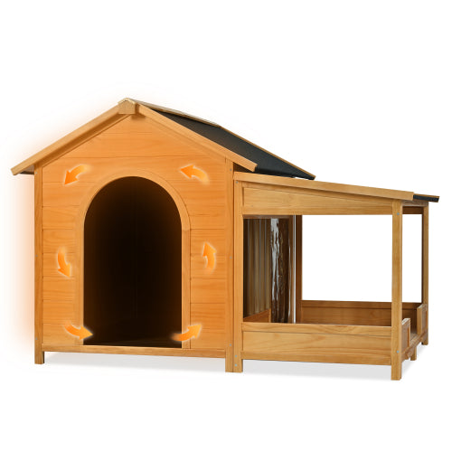 KFX-8938813 Large Insulated Outdoor Dog House with Porch and Elevated Floor for Medium & Large Breeds