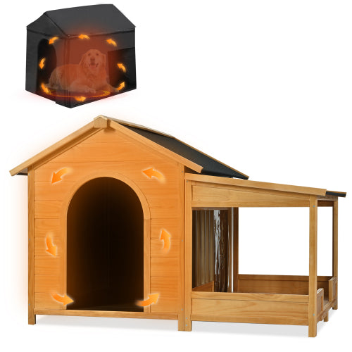 KFX-8938813 Large Insulated Outdoor Dog House with Porch and Elevated Floor for Medium & Large Breeds