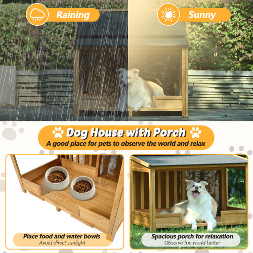 KFX-8938813 Large Insulated Outdoor Dog House with Porch and Elevated Floor for Medium & Large Breeds