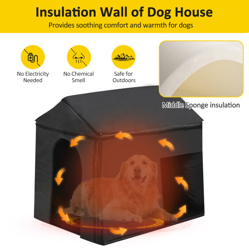 KFX-8938813 Large Insulated Outdoor Dog House with Porch and Elevated Floor for Medium & Large Breeds