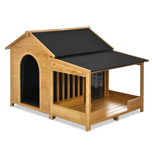 KFX-8938813 Large Insulated Outdoor Dog House with Porch and Elevated Floor for Medium & Large Breeds