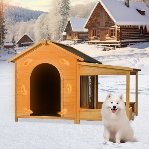 KFX-8938813 Large Insulated Outdoor Dog House with Porch and Elevated Floor for Medium & Large Breeds