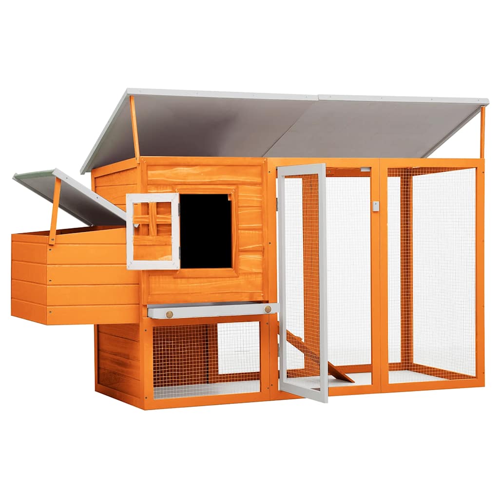 KFX-8942525 Wooden Chicken Coop with Nesting Box and Waterproof Roof, 192 x 75 x 103 cm