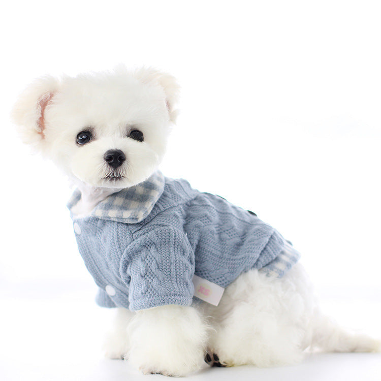 KFX-8943293 Woolen Plaid Dog Sweater for Casual Wear, Soft and Comfortable Two-Piece Look