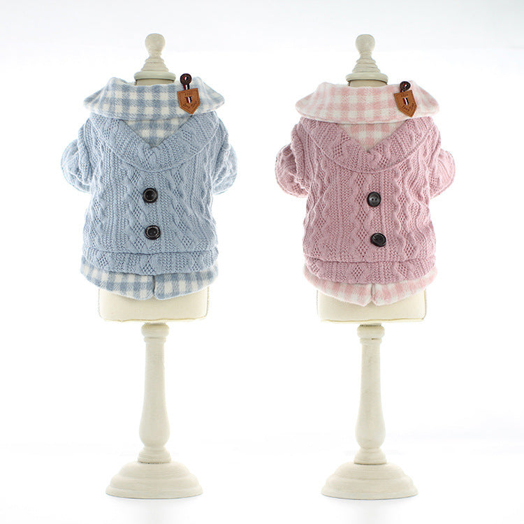 KFX-8943293 Woolen Plaid Dog Sweater for Casual Wear, Soft and Comfortable Two-Piece Look