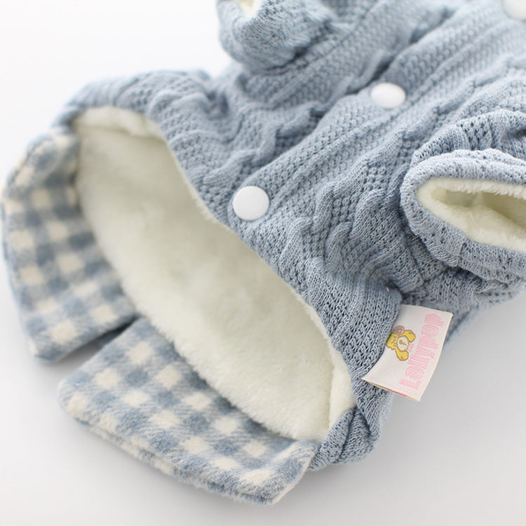 KFX-8943293 Woolen Plaid Dog Sweater for Casual Wear, Soft and Comfortable Two-Piece Look