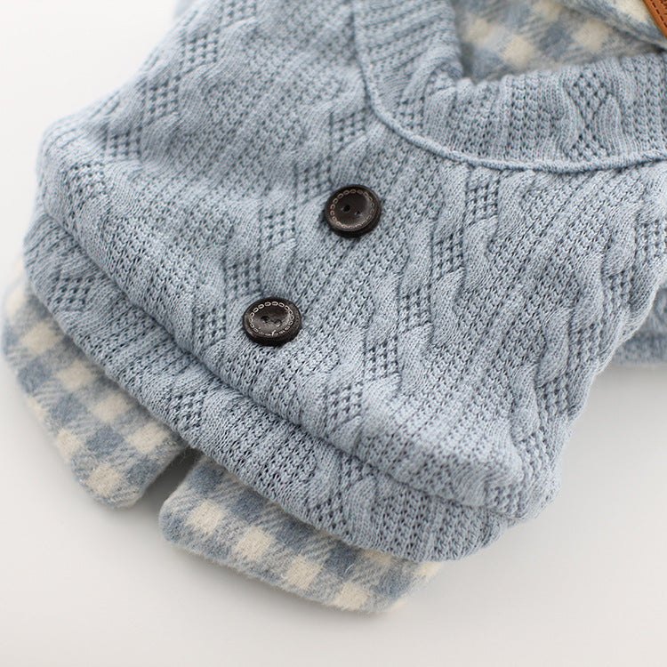 KFX-8943293 Woolen Plaid Dog Sweater for Casual Wear, Soft and Comfortable Two-Piece Look