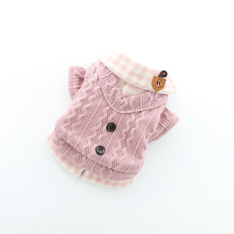 KFX-8943293 Woolen Plaid Dog Sweater for Casual Wear, Soft and Comfortable Two-Piece Look