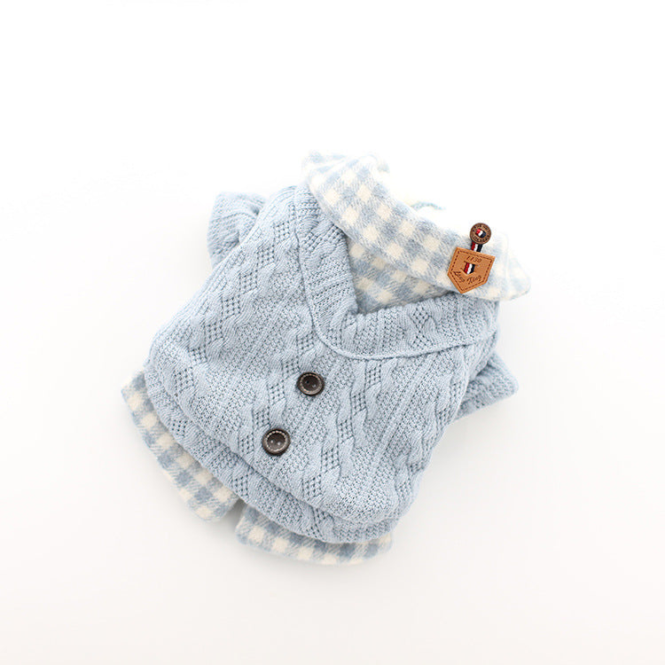 KFX-8943293 Woolen Plaid Dog Sweater for Casual Wear, Soft and Comfortable Two-Piece Look