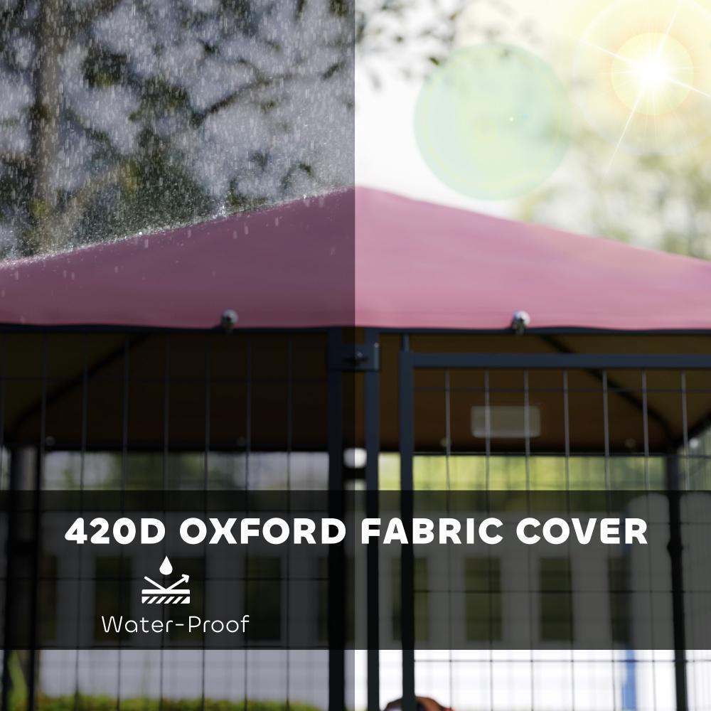 KFX-8944573 Spacious Welded Wire Outdoor Dog Kennel with Rotating Bowl Holder and Waterproof Cover - 4.6 X 4.6 X 5 ft