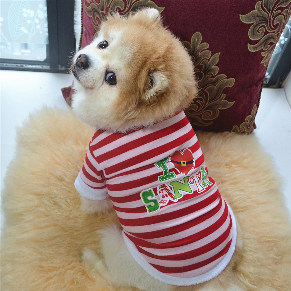 KFX-8945981 Christmas Dog Holiday Dress with Hairy Border in Cotton Terry Fabric