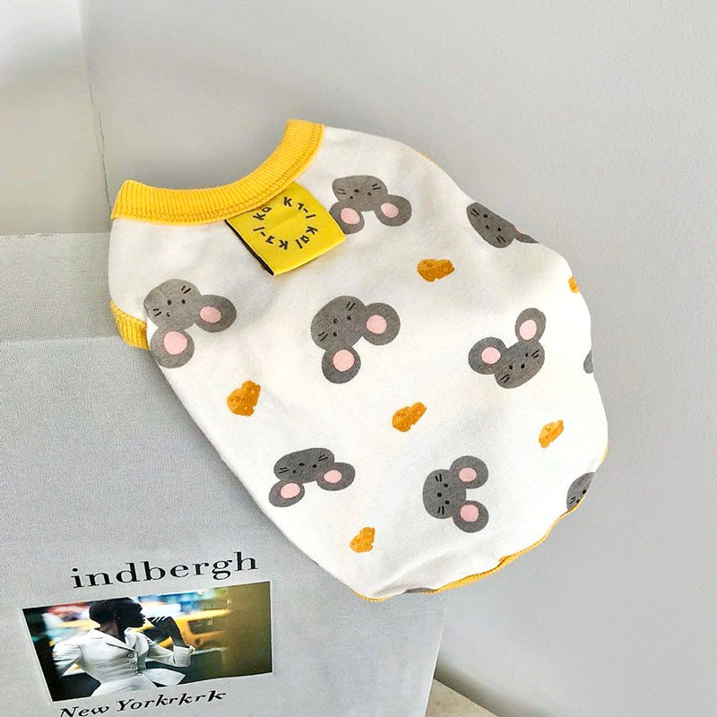 KFX-8946493 Full Printed Collar Vest for Small to Medium Dogs - Milk Silk Pet Clothes in Yellow and Green