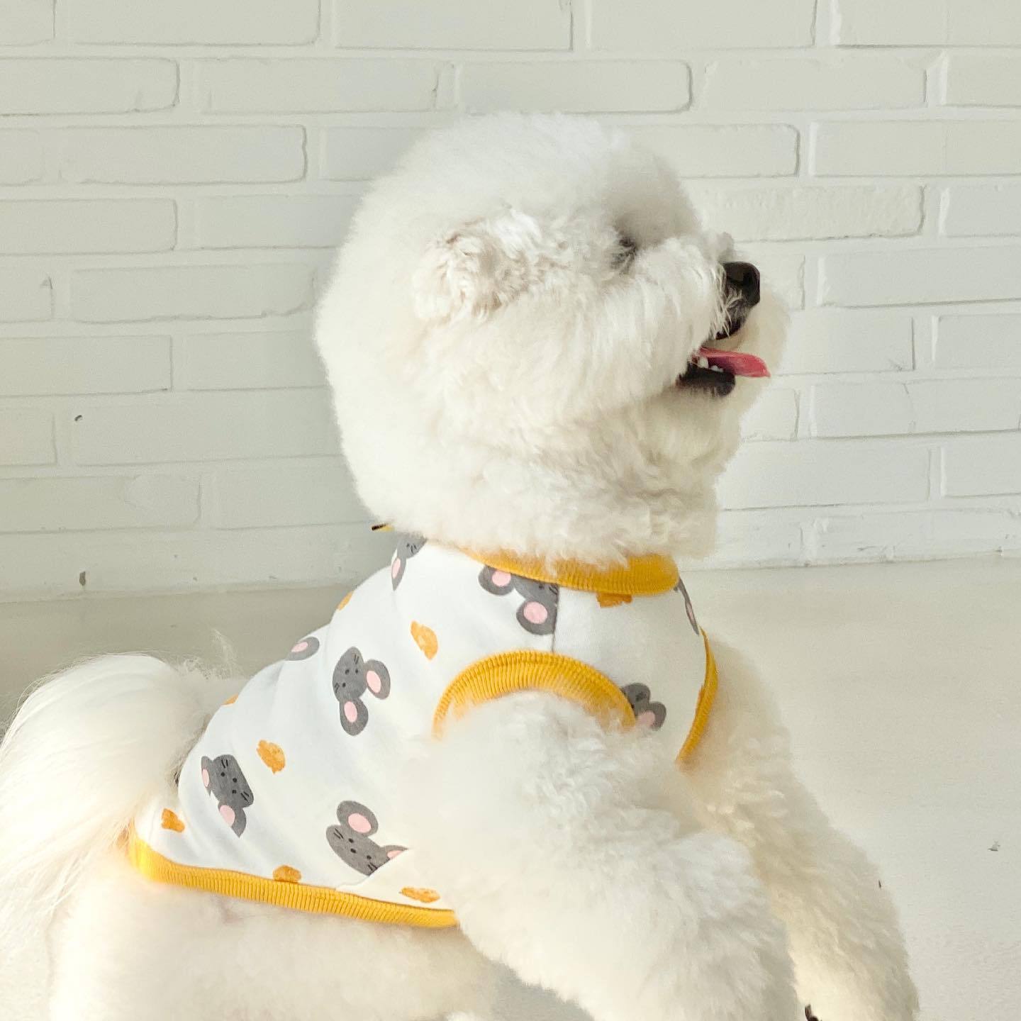 KFX-8946493 Full Printed Collar Vest for Small to Medium Dogs - Milk Silk Pet Clothes in Yellow and Green