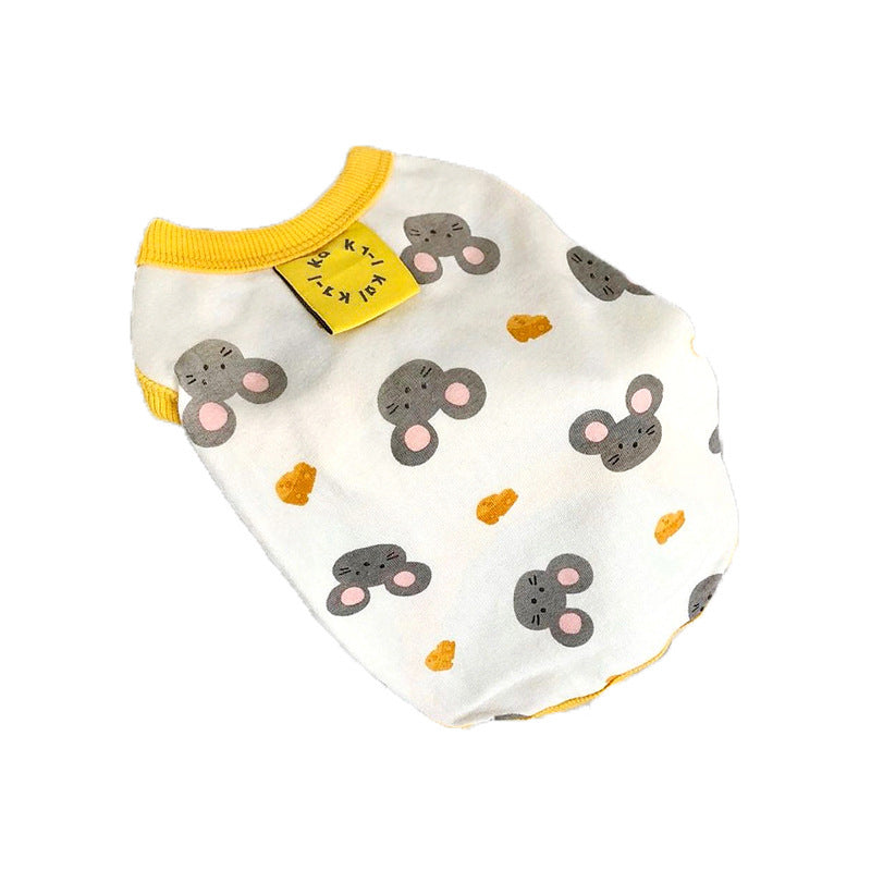 KFX-8946493 Full Printed Collar Vest for Small to Medium Dogs - Milk Silk Pet Clothes in Yellow and Green