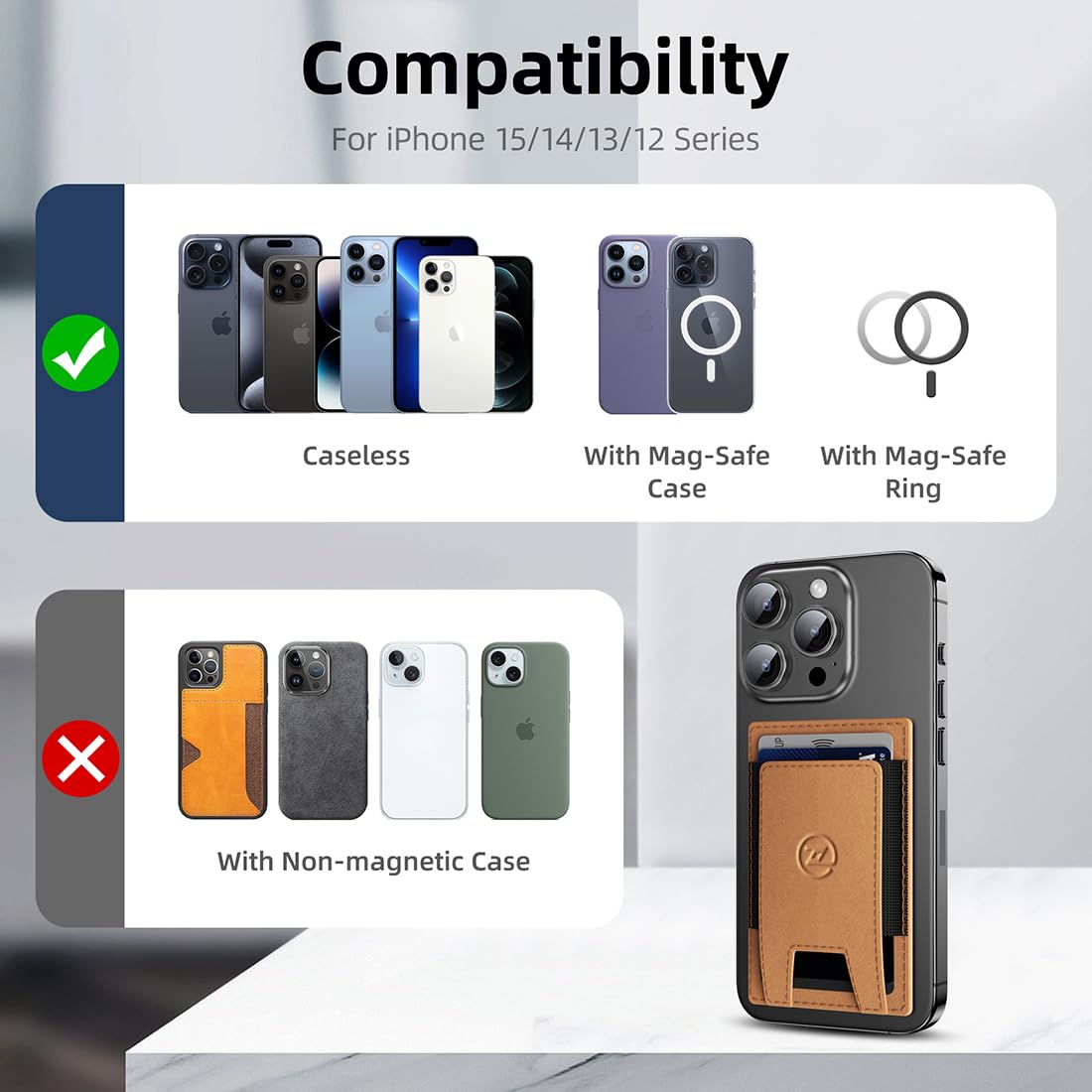 KFX-8946749 2 In 1 Smart Leather Wallet for Men with RFID Blocking, Detachable Magnetic Card Holder and Easy Access Mechanism
