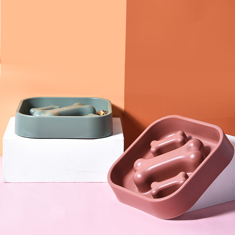 KFX-8946877 Slow Feed Pet Bowl for Puppies - Anti-Choking Design, Bone Shape, 20x4.5 cm
