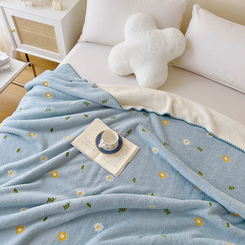KFX-8947517 Multifunctional Lambswool Shawl Blanket in Solid Colors and Floral Patterns