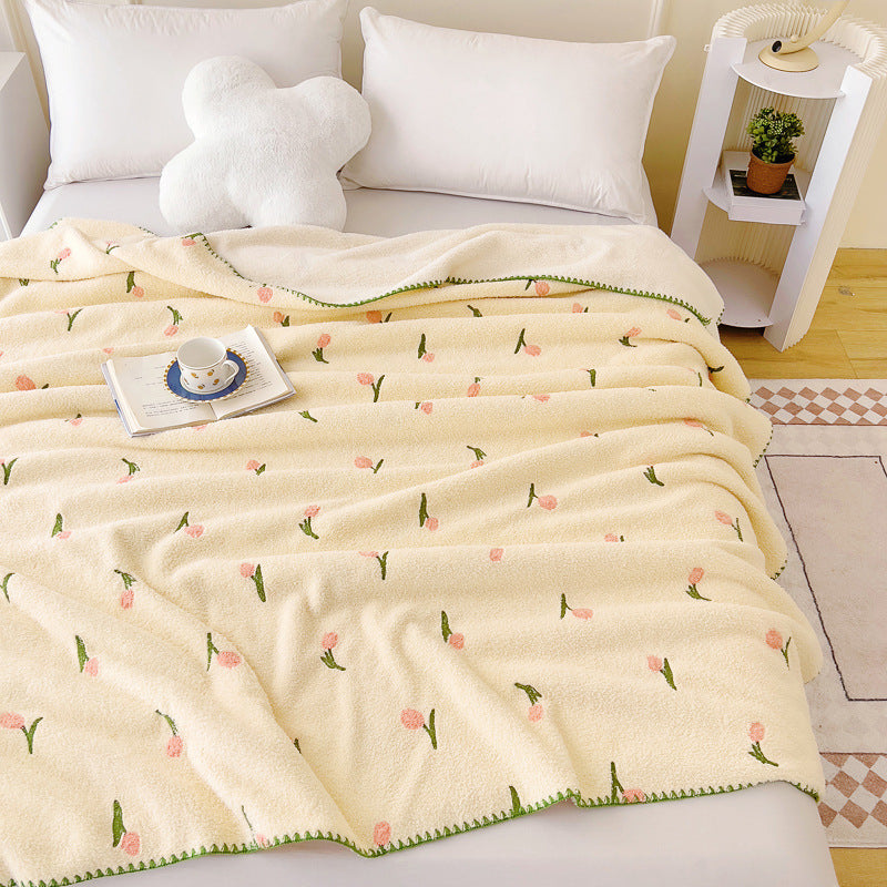 KFX-8947517 Multifunctional Lambswool Shawl Blanket in Solid Colors and Floral Patterns