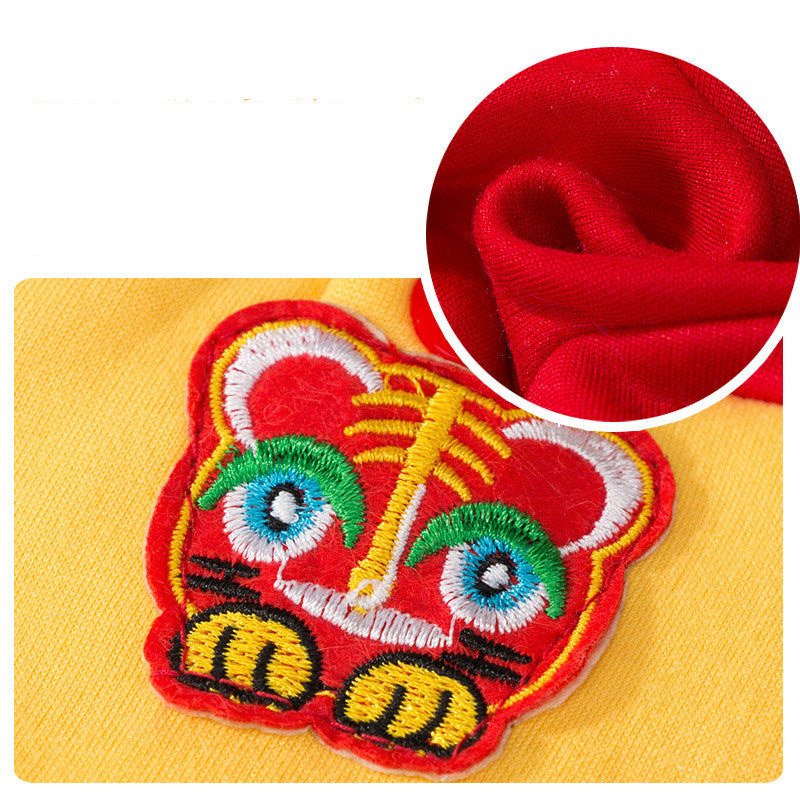 KFX-8951741 Cute Red Fleece Cat Sweater with Tiger Patch for Chinese New Year, Multiple Sizes Available