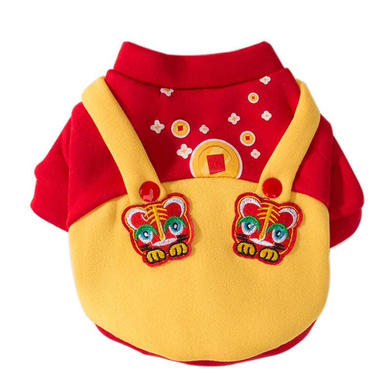 KFX-8951741 Cute Red Fleece Cat Sweater with Tiger Patch for Chinese New Year, Multiple Sizes Available