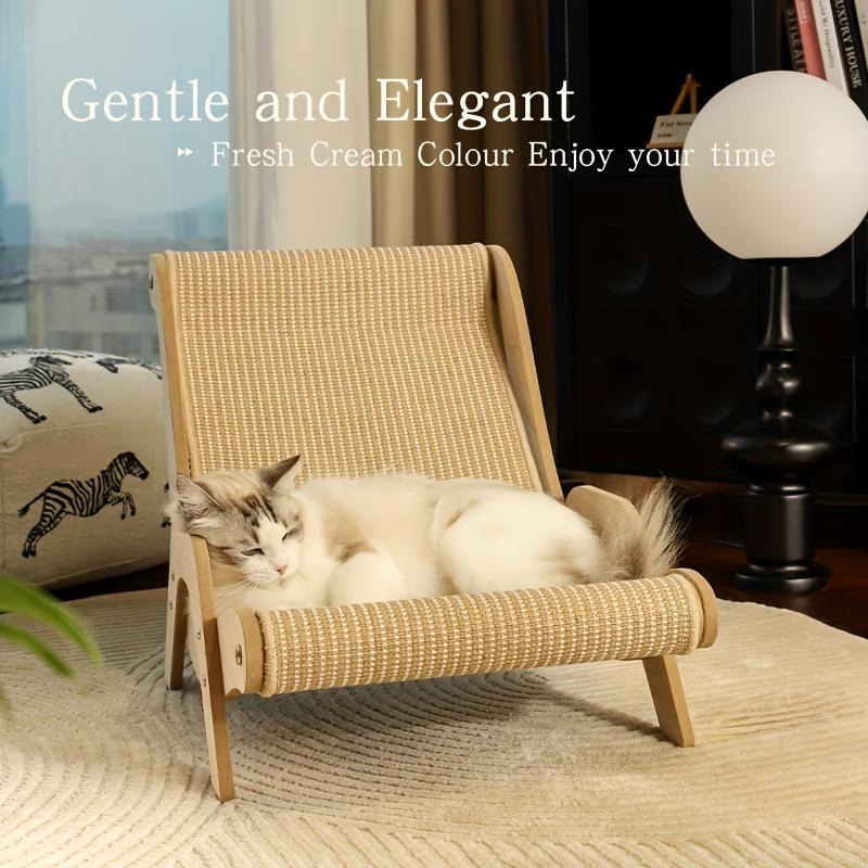 KFX-8952125 2-in-1 Durable Linen Cat Hammock and Scratching Post for All Seasons