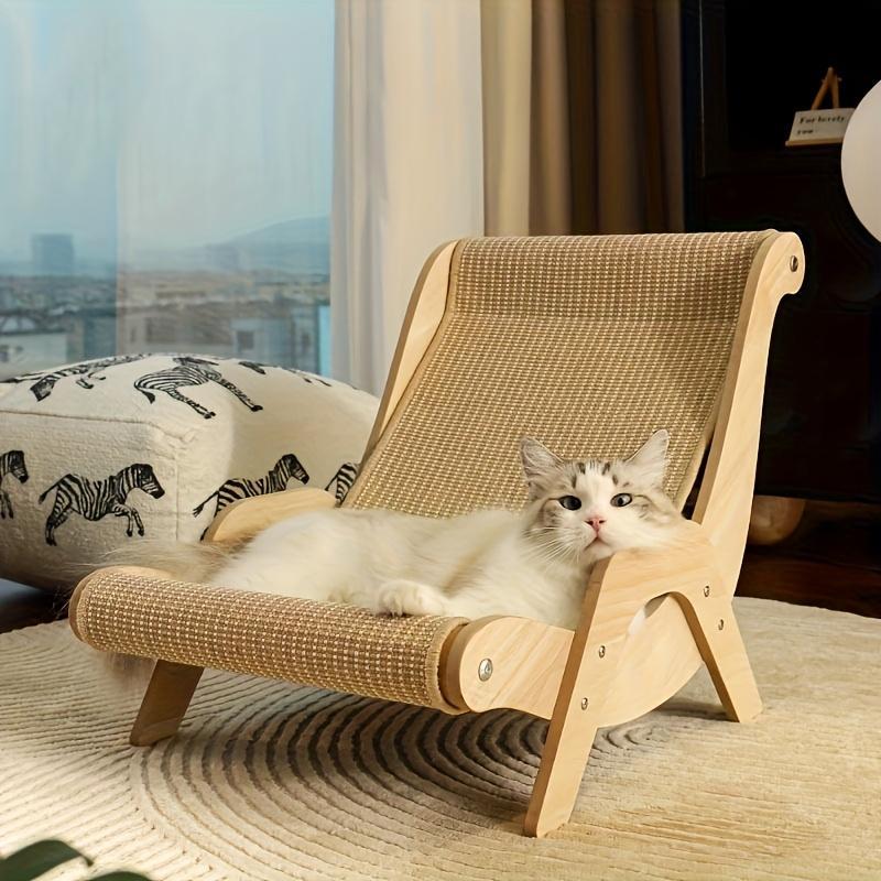 KFX-8952125 2-in-1 Durable Linen Cat Hammock and Scratching Post for All Seasons