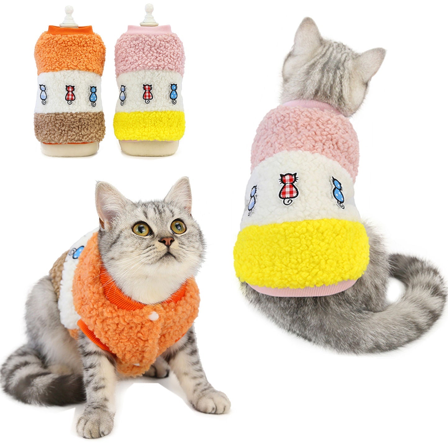 KFX-8953021 Cotton Stitching Vest for Pets - Stylish Autumn and Winter Clothing in Orange and Pink, Available in Sizes S to XL