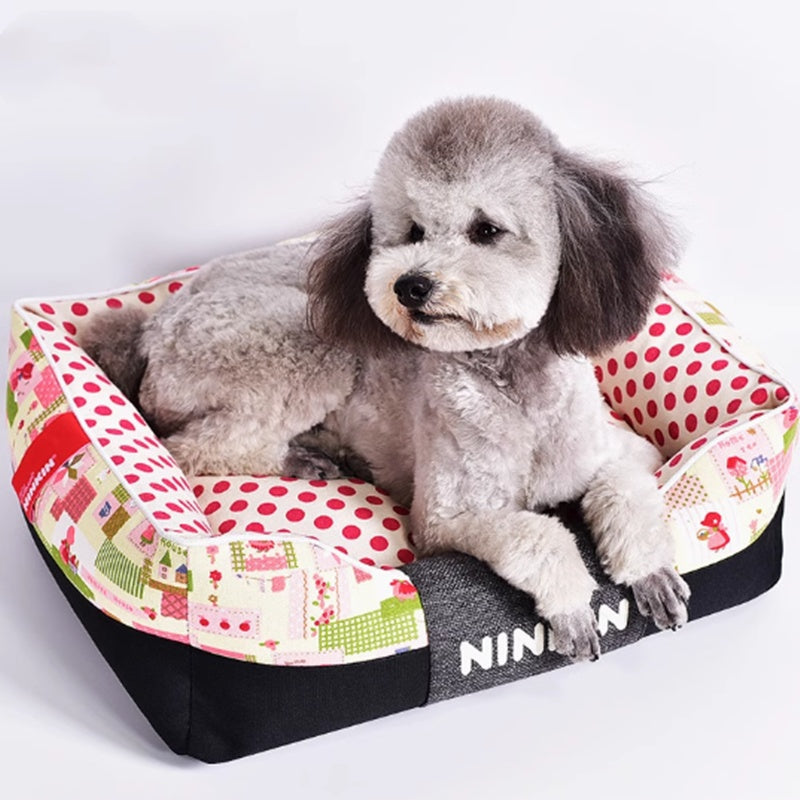 KFX-8956477 Washable Cotton Dog Kennel with Removable Cover - Blue, Brown, Pink Options Available