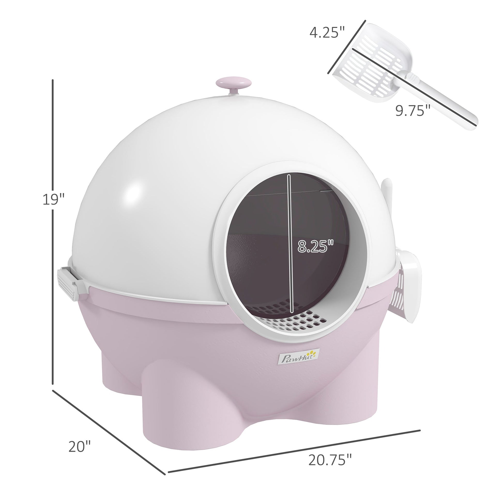 KFX-8957885 Large Hooded Cat Litter Box with Lid and Scoop - Light Pink, Enclosed Design for Privacy and Odor Control