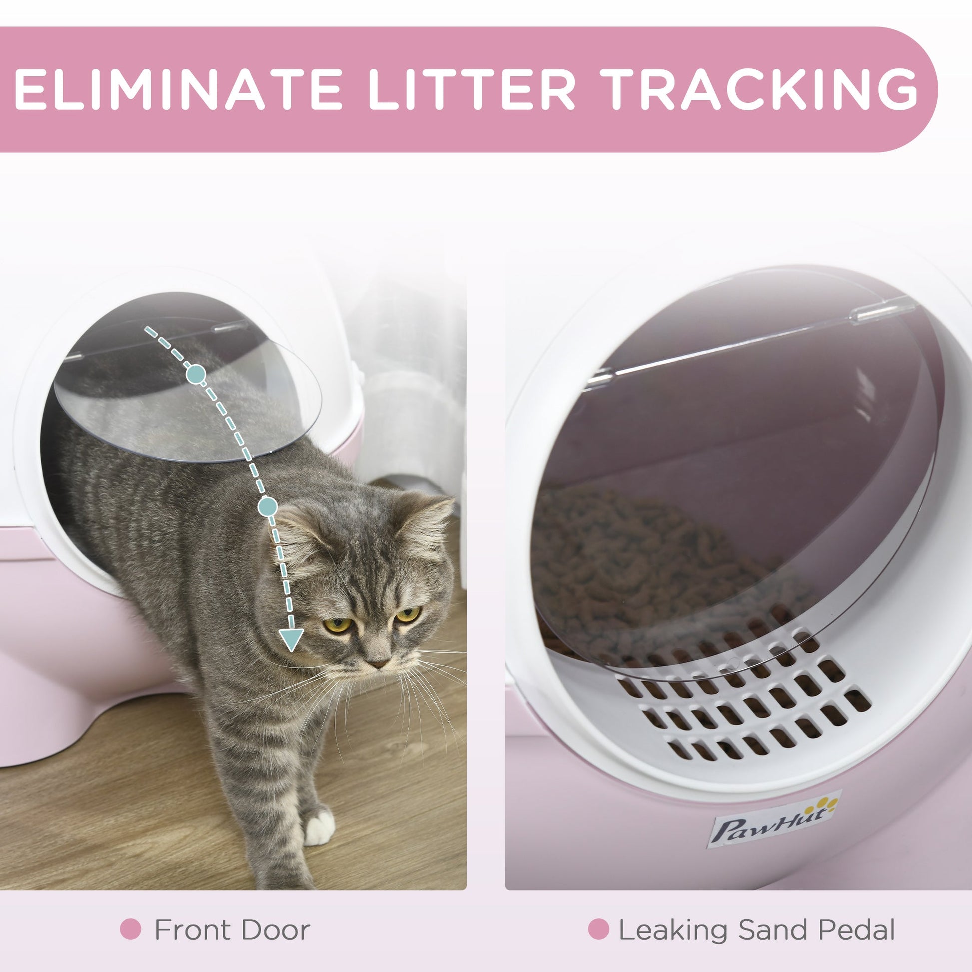 KFX-8957885 Large Hooded Cat Litter Box with Lid and Scoop - Light Pink, Enclosed Design for Privacy and Odor Control