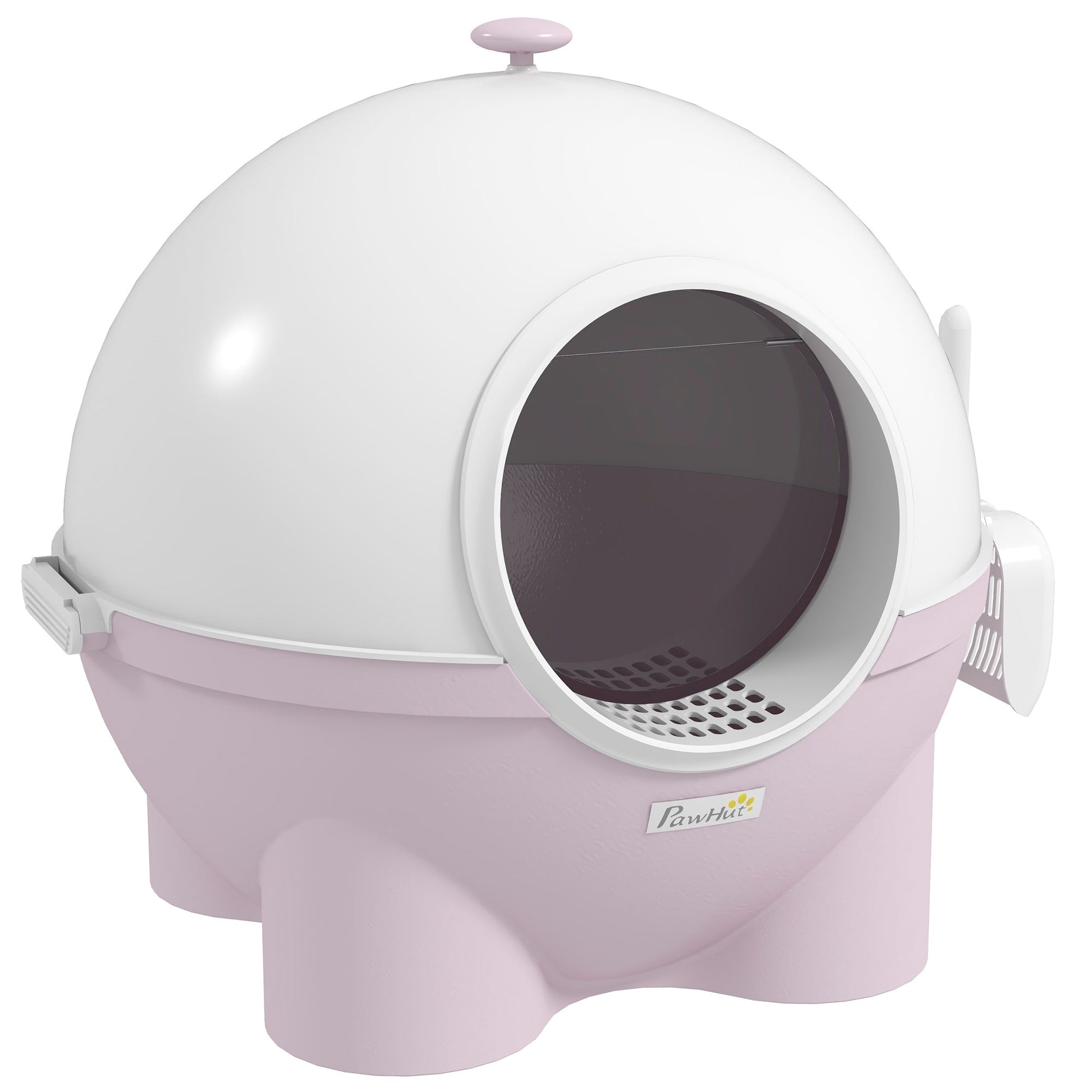 KFX-8957885 Large Hooded Cat Litter Box with Lid and Scoop - Light Pink, Enclosed Design for Privacy and Odor Control