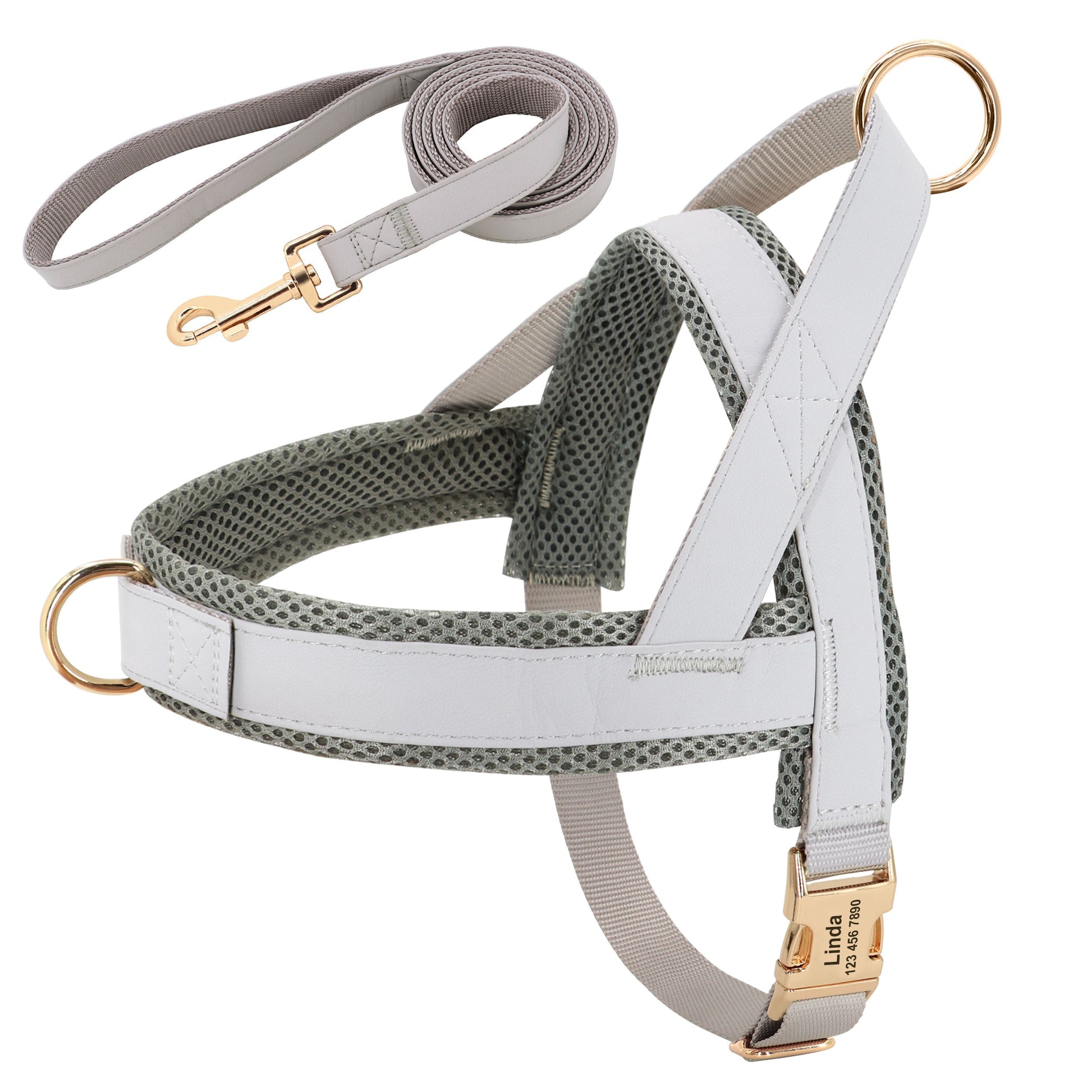 KFX-8958269 Personalized Nylon Dog Harness and Leash Set with Bow Tie - Available in Multiple Sizes