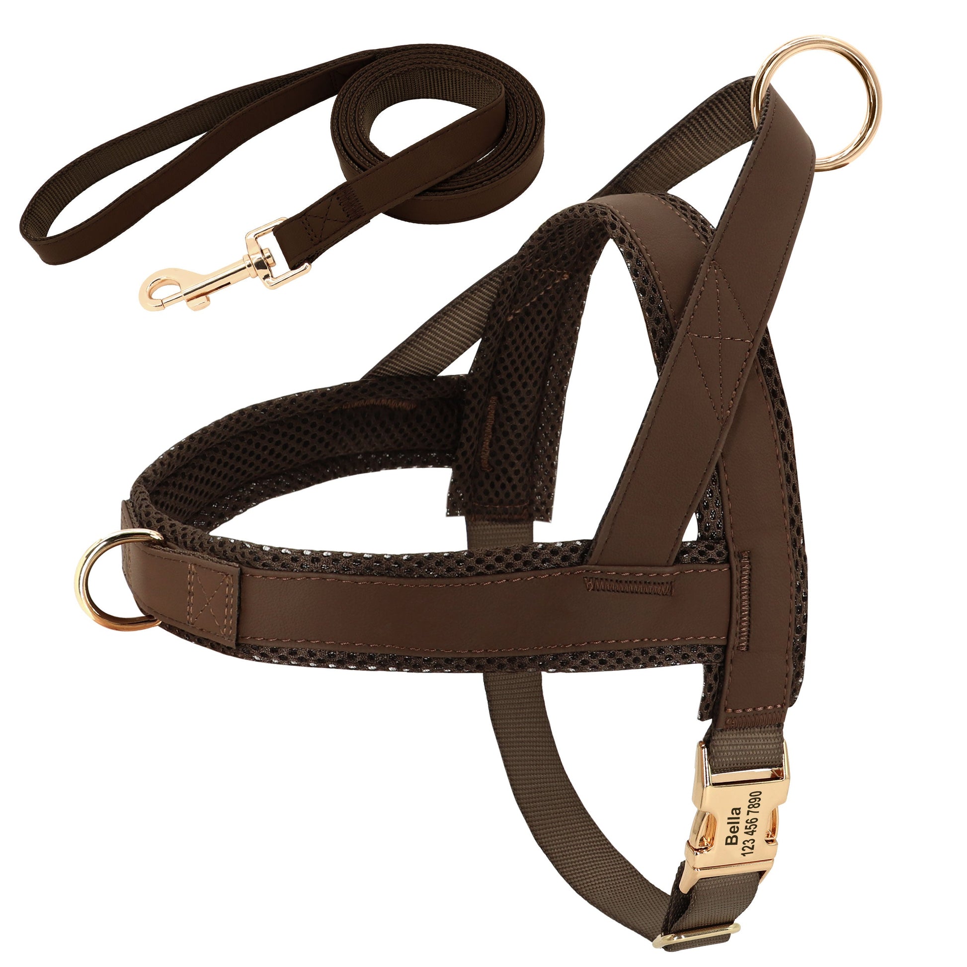 KFX-8958269 Personalized Nylon Dog Harness and Leash Set with Bow Tie - Available in Multiple Sizes