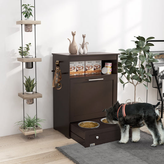 KFX-8958397 Pet Feeder Storage Cabinet with Removable Bowls and Leash Hooks, Gray MDF Construction