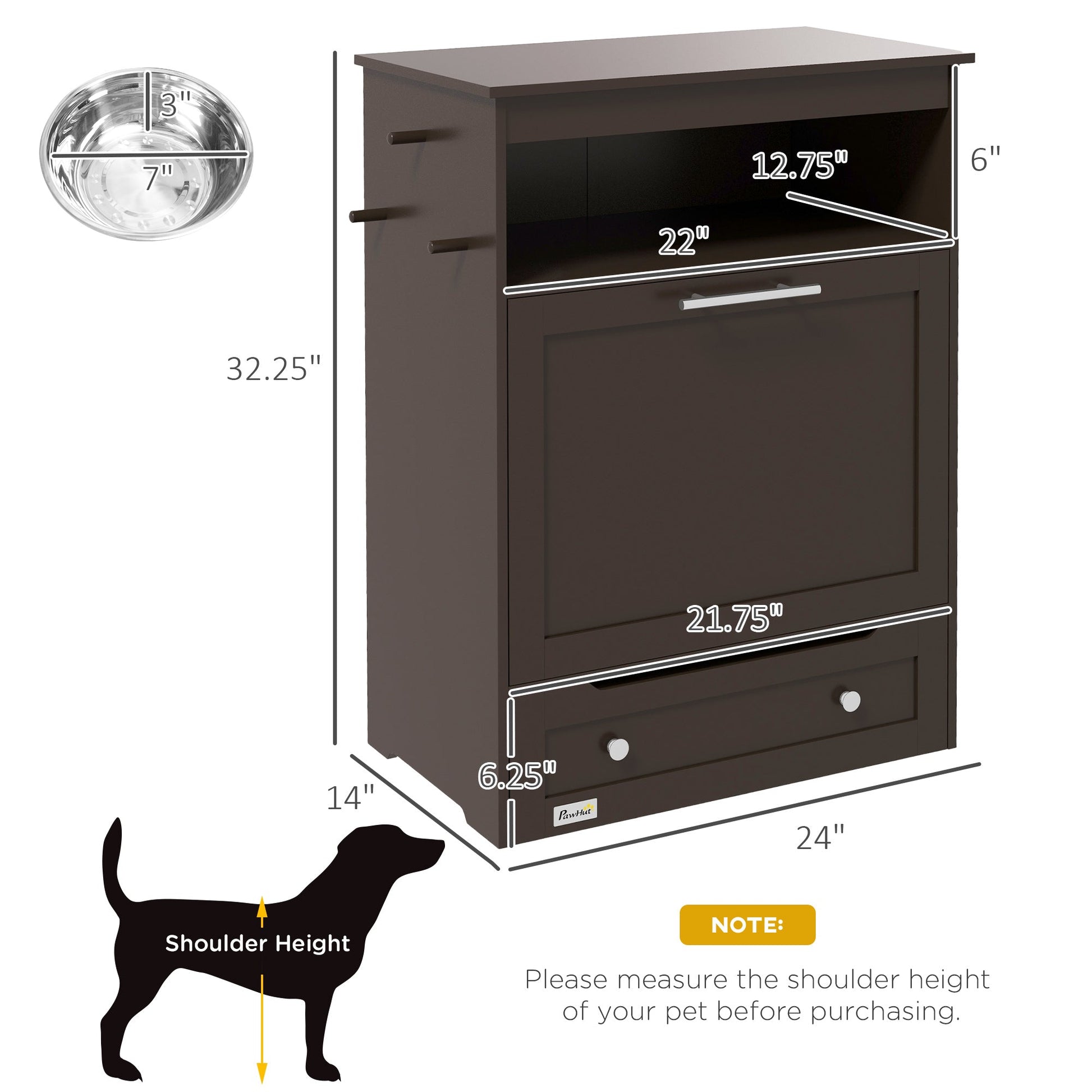 KFX-8958397 Pet Feeder Storage Cabinet with Removable Bowls and Leash Hooks, Gray MDF Construction